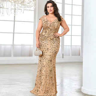 Sparkly Sequined Plus Size Mermaid Long Mother of the Bride Dress - Rosymae