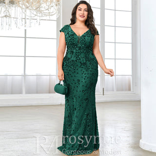 Sparkly Sequined Plus Size Mermaid Long Mother of the Bride Dress - Rosymae