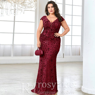 Sparkly Sequined Plus Size Mermaid Long Mother of the Bride Dress - Rosymae