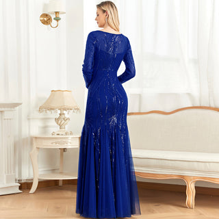Sparkly Sequins Evening Dress Long Sleeves Wedding Party Maxi Dress - Rosymae