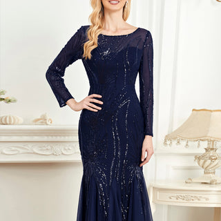 Sparkly Sequins Evening Dress Long Sleeves Wedding Party Maxi Dress - Rosymae