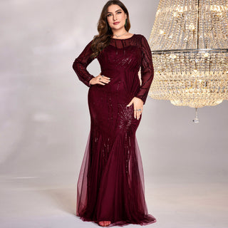 Sparkly Sequins Evening Dress Long Sleeves Wedding Party Maxi Dress - Rosymae