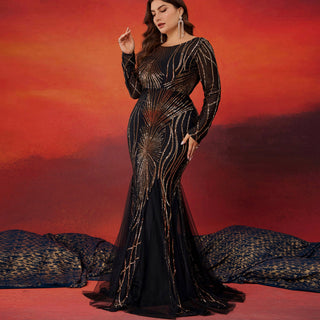 Sparkly Sequins Evening Dress Long Sleeves Wedding Party Maxi Dress - Rosymae