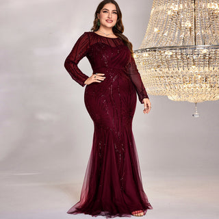 Sparkly Sequins Evening Dress Long Sleeves Wedding Party Maxi Dress - Rosymae