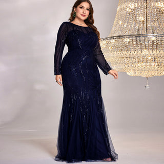Sparkly Sequins Evening Dress Long Sleeves Wedding Party Maxi Dress - Rosymae