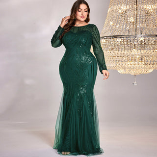 Sparkly Sequins Evening Dress Long Sleeves Wedding Party Maxi Dress - Rosymae