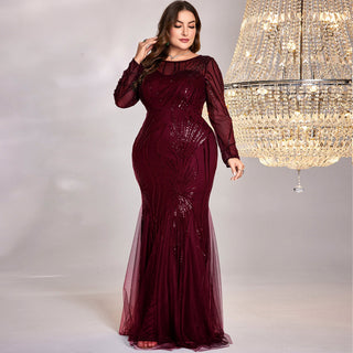 Sparkly Sequins Evening Dress Long Sleeves Wedding Party Maxi Dress - Rosymae