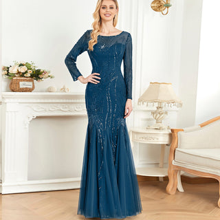 Sparkly Sequins Evening Dress Long Sleeves Wedding Party Maxi Dress - Rosymae