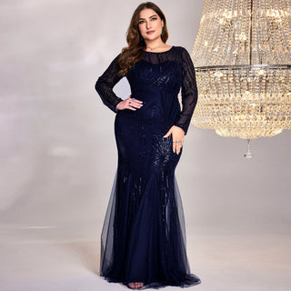 Sparkly Sequins Evening Dress Long Sleeves Wedding Party Maxi Dress - Rosymae