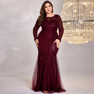Sparkly Sequins Evening Dress Long Sleeves Wedding Party Maxi Dress - Rosymae