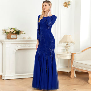 Sparkly Sequins Evening Dress Long Sleeves Wedding Party Maxi Dress - Rosymae