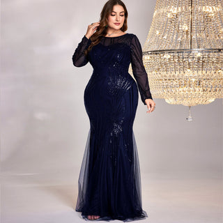 Sparkly Sequins Evening Dress Long Sleeves Wedding Party Maxi Dress - Rosymae