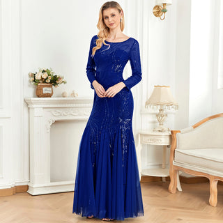 Sparkly Sequins Evening Dress Long Sleeves Wedding Party Maxi Dress - Rosymae