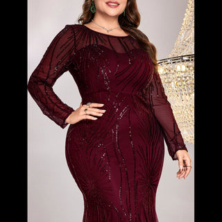 Sparkly Sequins Evening Dress Long Sleeves Wedding Party Maxi Dress - Rosymae