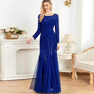 Sparkly Sequins Evening Dress Long Sleeves Wedding Party Maxi Dress - Rosymae