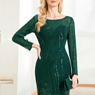 Sparkly Sequins Evening Dress Long Sleeves Wedding Party Maxi Dress - Rosymae