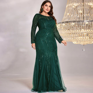 Sparkly Sequins Evening Dress Long Sleeves Wedding Party Maxi Dress - Rosymae