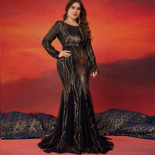 Sparkly Sequins Evening Dress Long Sleeves Wedding Party Maxi Dress - Rosymae