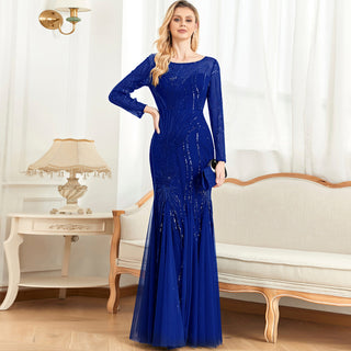 Sparkly Sequins Evening Dress Long Sleeves Wedding Party Maxi Dress - Rosymae