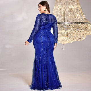 Sparkly Sequins Evening Dress Long Sleeves Wedding Party Maxi Dress - Rosymae