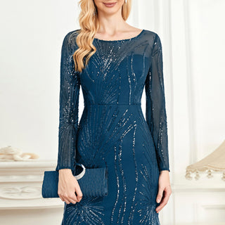 Sparkly Sequins Evening Dress Long Sleeves Wedding Party Maxi Dress - Rosymae