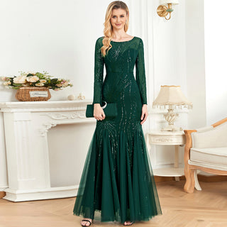 Sparkly Sequins Evening Dress Long Sleeves Wedding Party Maxi Dress - Rosymae