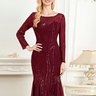 Sparkly Sequins Evening Dress Long Sleeves Wedding Party Maxi Dress - Rosymae
