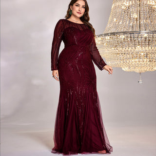 Sparkly Sequins Evening Dress Long Sleeves Wedding Party Maxi Dress - Rosymae