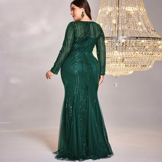 Sparkly Sequins Evening Dress Long Sleeves Wedding Party Maxi Dress - Rosymae