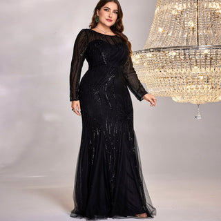 Sparkly Sequins Evening Dress Long Sleeves Wedding Party Maxi Dress - Rosymae