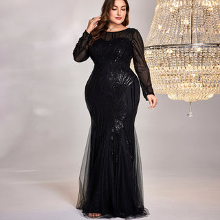 Sparkly Sequins Evening Dress Long Sleeves Wedding Party Maxi Dress - Rosymae