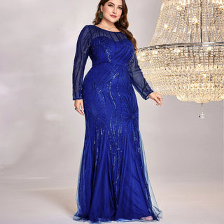 Sparkly Sequins Evening Dress Long Sleeves Wedding Party Maxi Dress - Rosymae