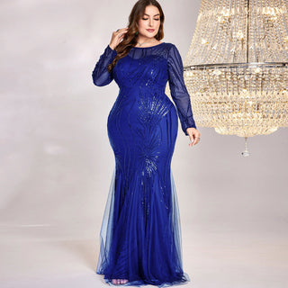 Sparkly Sequins Evening Dress Long Sleeves Wedding Party Maxi Dress - Rosymae