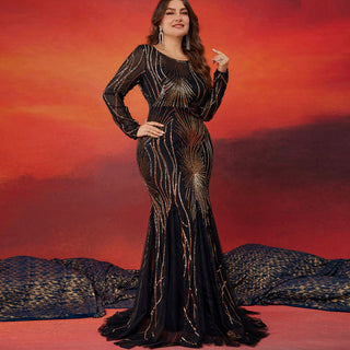 Sparkly Sequins Evening Dress Long Sleeves Wedding Party Maxi Dress - Rosymae