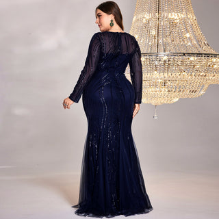 Sparkly Sequins Evening Dress Long Sleeves Wedding Party Maxi Dress - Rosymae