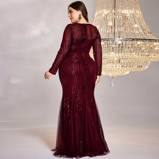 Sparkly Sequins Evening Dress Long Sleeves Wedding Party Maxi Dress - Rosymae