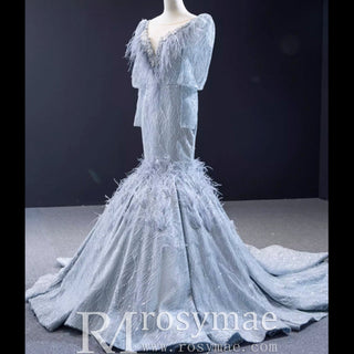 Sparkly Silver Mermaid Pageant Dress Prom Gown with Long Sleeves - Rosymae