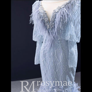 Sparkly Silver Mermaid Pageant Dress Prom Gown with Long Sleeves - Rosymae