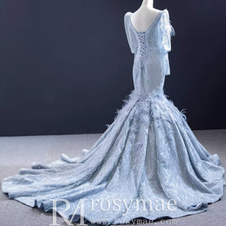 Sparkly Silver Mermaid Pageant Dress Prom Gown with Long Sleeves - Rosymae