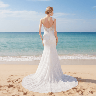 Sparkly Tank Strapy Sequins Mermaid Wedding Dress - Rosymae