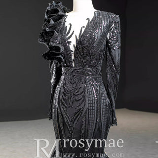 Sparkly Unique Sequins Long Sleeve Mermaid Prom Dress - Rosymae