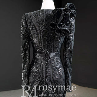 Sparkly Unique Sequins Long Sleeve Mermaid Prom Dress - Rosymae