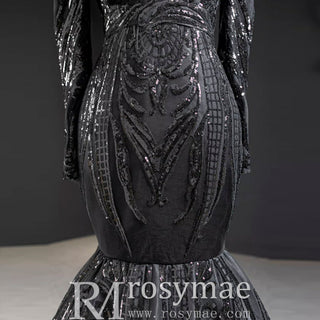 Sparkly Unique Sequins Long Sleeve Mermaid Prom Dress - Rosymae