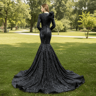 Sparkly Unique Sequins Long Sleeve Mermaid Prom Dress - Rosymae
