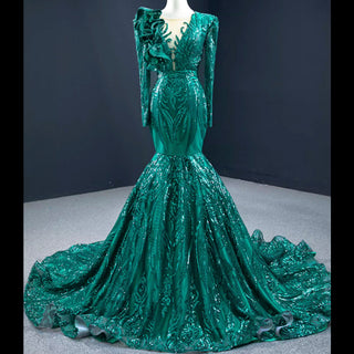 Sparkly Unique Sequins Long Sleeve Mermaid Prom Dress - Rosymae