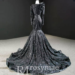 Sparkly Unique Sequins Long Sleeve Mermaid Prom Dress - Rosymae