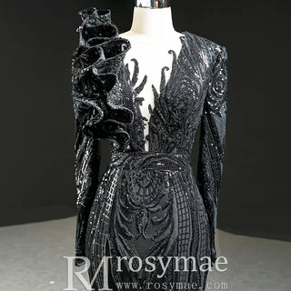Sparkly Unique Sequins Long Sleeve Mermaid Prom Dress - Rosymae