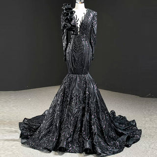 Sparkly Unique Sequins Long Sleeve Mermaid Prom Dress - Rosymae