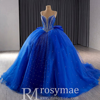 Sparkly V-neck Quinceanera Dress Ball Gown with Spaghetti Straps - Rosymae