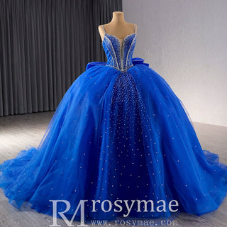 Sparkly V-neck Quinceanera Dress Ball Gown with Spaghetti Straps - Rosymae